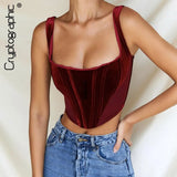 Velvet Fashion Corset Crop Tops Elegant Sleeveless Bustier Straps Cropped Feminino Straps Top Vest
