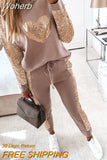 Women Tracksuit Sequins Long Sleeve Top & Drawstring Waist Pants Set Casual Daily Juicy Coutoure Tracksuit-Outfit