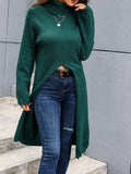Women's Long Knitted Shirt Spring And Autumn Fashion High-Neck Long Sleeves Under The Fork Solid Color