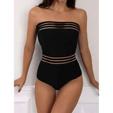 Up Bikinis 2021 New Swimsuits Scalloped Edge Swimwear Women Black Bandeau Bathing Suit Women Solid Biquini Beach