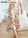 Women Summer Mid-length Satin Floral Trumpet Skirt Casual High Waist Printed Long Skirt QT1855-Outfit