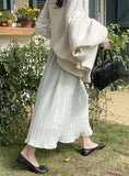 Women Spring Summer Chiffon Pleated Skirt Elegant High Waist Mid-length Solid Color Long A-line Skirt QT2041-Outfit