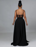 Formal Strap Patchwork See Through Belted Cape