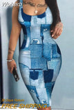 Figure Print Sleeveless U-Neck Bodycon Dress Women Spring Summer High Waist Slim Sheath Mini Dress-Outfit