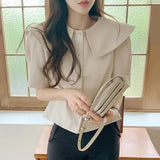 Chic Korea Tops Blusas Fashion Women Office Lady Japan Girls Style Solid Short Sleeve Single Breasted Button