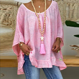 Size Fashion Cotton Linen Blouse Shirt Solid Loose O-Neck Tops Casual Summer Ladies Female Women 3/4 Sleeve Blusas Pullover