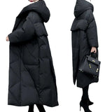 Winter Dress New Large-Size Korean Version Of Loose Long Over-Cheek Black Down Cotton Coat Women