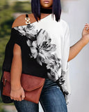 Plus-Size Women's Wear 2023 Summer New Fashion Off-Shoulder Casual Printed T-Shirt-Outfit
