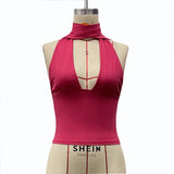 Summer Hot Women's Neck Tie Solid Color Sexy Deep V Bare Back