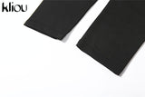 Kliou Patchwork Mesh Two Piece Set Women Hot Punk Mock Neck Stripe Hollow Out Skinny Tops + Streetwear Sporty Female
