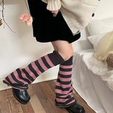 / Winter Jk Knit Calf Ash Stripe Horn Socks Set Y2k Millennium Hot Girl Pile Pile Socks Wool Warm Leg Set-Outfit