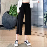 Pants Women Summer Solid Black Wide Leg Loose Drawstring Ulzzang Skin-friendly Simple Thin Breathable Comfortable