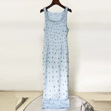 Star Fashion Heavy Industry Nails Studded Elastic Vest Long Dress Dress