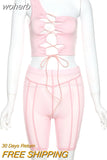2 Piece Set Women Summer Sexy One Shoulder Slit Lace Up Crop Top + Sheer Mesh Pants Club Party Tracksuit Outfits Matching-Outfit