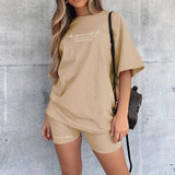 Basic Women's Two Pieces of Sets Homewear Oversize Shirt and Skinny Shorts Set Streetwear Letter Print