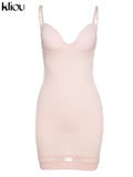 Kliou Patchwork Mesh Mini Dress Women Body-Shaping Strapless Solid Camisole Attirewear Sexy Cleavage Sleeveless Club Female