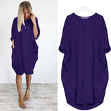 Dress Pocket Loose Dress Ladies O Neck Solid Casual Dress Women Party Dresses Women Dresses Summer 2021 Plus Size
