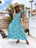hirigin Summer Boho Floral Print Beach Dress Women Vintage Square Collar Short Sleeve Long Dress Elegant Club Party