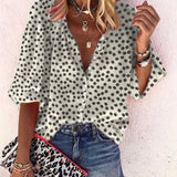 2021 New Fashion Daisy Floral Print Shirts Women V Neck Long Sleeve Button Tops Casual Loose Plus Size