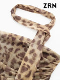 ZRN-Women's Leopard Print Pleated Tulle Bustier Tops, Strapless, Straight Neck, Draped, Female Camis, Sexy Fashion-Outfit
