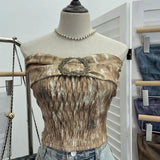 Old Style Retro Brae Waist-Dyed Wear Sexy Shoulder-Wrapped Sleeveless Top