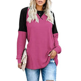 Autumn Patchwork Long Sleeved T-Shirt Fashion Loose Casual Top Women Oversized Tunic Round Neck Tee Shirt Pullovers Femme-Outfit