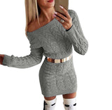 Woherb New In Long Fluorescent Color Twist Waist Open Shoulder Sweater Dress Hot Style Sweater-Outfit