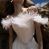 Women Sexy Feather Corset Crop Top Push Up Bustier Boned Top Spaghetti Strap Slim Bodycon Cami Top Party