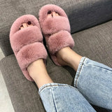Fur Slippers Furry Fuzzy Home Slippers Ladies Slip on Indoor Slides Soft Thick Bottom Fluffy Slippers Warm Shoes Flats