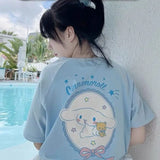 Harajuku T Shirt Sky Blue Japan Print Loose Short Sleeve T Shirt Anime Tops Women Fashion Clothing T Shirt for