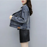 Woherb 2024 New Korean Version Of Temperament Denim Coat Female Student Fashion Versatile Korean Version Ins Tide Web Red Trend-Outfit