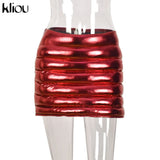 Kliou Shiny Quilted Women Skirt Autumn Fashion Warming Y2K Concise Street Style Clothing High Waist Elastic Female