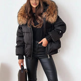 B7K Explosion Winter Cotton Clothes Women's Winter New Large Wool Collar Cotton Clothes Simple Thick To Keep Warm