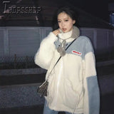 Autumn Winter Korean Preppy Style Women Coat Embroidery Imitation Lambswool Female