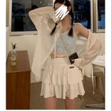 Japanese tank top vest clothes lace navel blue sweet kawaii short top summer corset top outer wear base Harajuku Korean