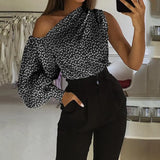 Blusas Women 2022 Summer Off Shoulder Shirt Elegant Long Sleeve Blouse Fashion Asymmetrical Top Casual Solid Tunic