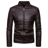 Men's Fashion Stand Collar Jacket Men Autumn Winter Pu Jacket New Leather Coat Slim Long Sleeve Solid Color-Outfit