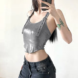 Woherb New Summer Sexy Hot Girl Personality Niche Street Slim Slim Hoodie Hanging Neck Top-Outfit