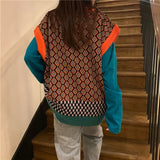 New Colorful Vests Women Fall Casual Loose V-neck Knit Pullovers Sleeveless Female Street Style Hit Color Knitted