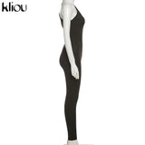 Kliou One Shoulder Sexy Cut Out Rompers Womens Jumpsuit 2021 Streetwear Solid Backless Active Wear Skinny Slim Jumpsuits