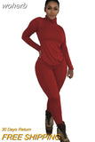 Wear Solid Autumn Tracksuit Women Casual Turtleneck Long Sleeve Pullover Top and Pants Slim Two Piece Set Basic Outfits-Outfit