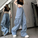 Streetwear Y2K Cargo Pants Women Harajuku Hip Hop Big Pockets Wide Leg Trousers Woman Korean Loose High Waist Casual Pants-Outfit