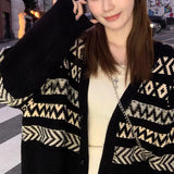 Woherb Lazy Knit Cardigan Autumn And Winter 2024 New V-Neck Sweater Coat Temperament High-End Woolen Jacket Loose-Outfit
