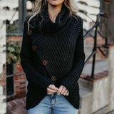 Turtleneck Knitted Sweaters Autumn Winter Solid Irregular Hem Long Sleeve Pullover Jumper Fashion Button Loose