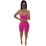 Sexy Crop Top And Low-Waist Slim Shorts Solid Color Two-Piece
