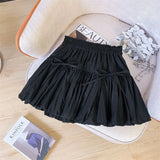 Y2K Bow White Mini Skirt for Women Cute Kawaii Pleated Fluffy Skirts Woman 2024 Summer A-Line Skirt with Shorts Female-Outfit