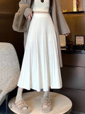 Woherb And Winter Loose Cover Meat Show Thin White Knit Skirt Female Pleated Skirt Lazy Casual Long Skirt Big Skirt-Outfit