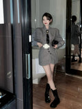 Grey Shirts + Skirt + Tie + Vest Suit Female 2022 Spring Dress Ladies Knitted Vests Layered Shirt Royal Sister Three-piece