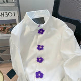 White Blouses for Women Knitted Floral Button Shirts French Style 2023 Long Sleeve Casual Spring Sweet Top Asian size-Outfit