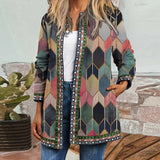 Autumn Winter Fashion Loose Women Folk-custom Print Jacket Coats Casual Retro Long Sleeves Coats Elegant Cardigan